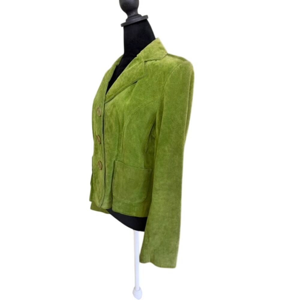 Bandolera Suede Jacket Womens 10 Green Fitted Blazer Button Front Y2K Boho - Picture 4 of 12
